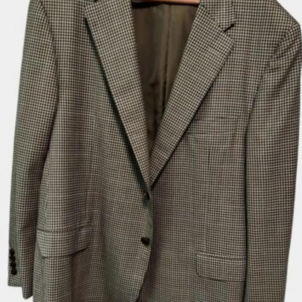 Hickey Freeman Men's Wool Blazer‎ Sport Coat Brown Check 2-Button 42R Lined USA